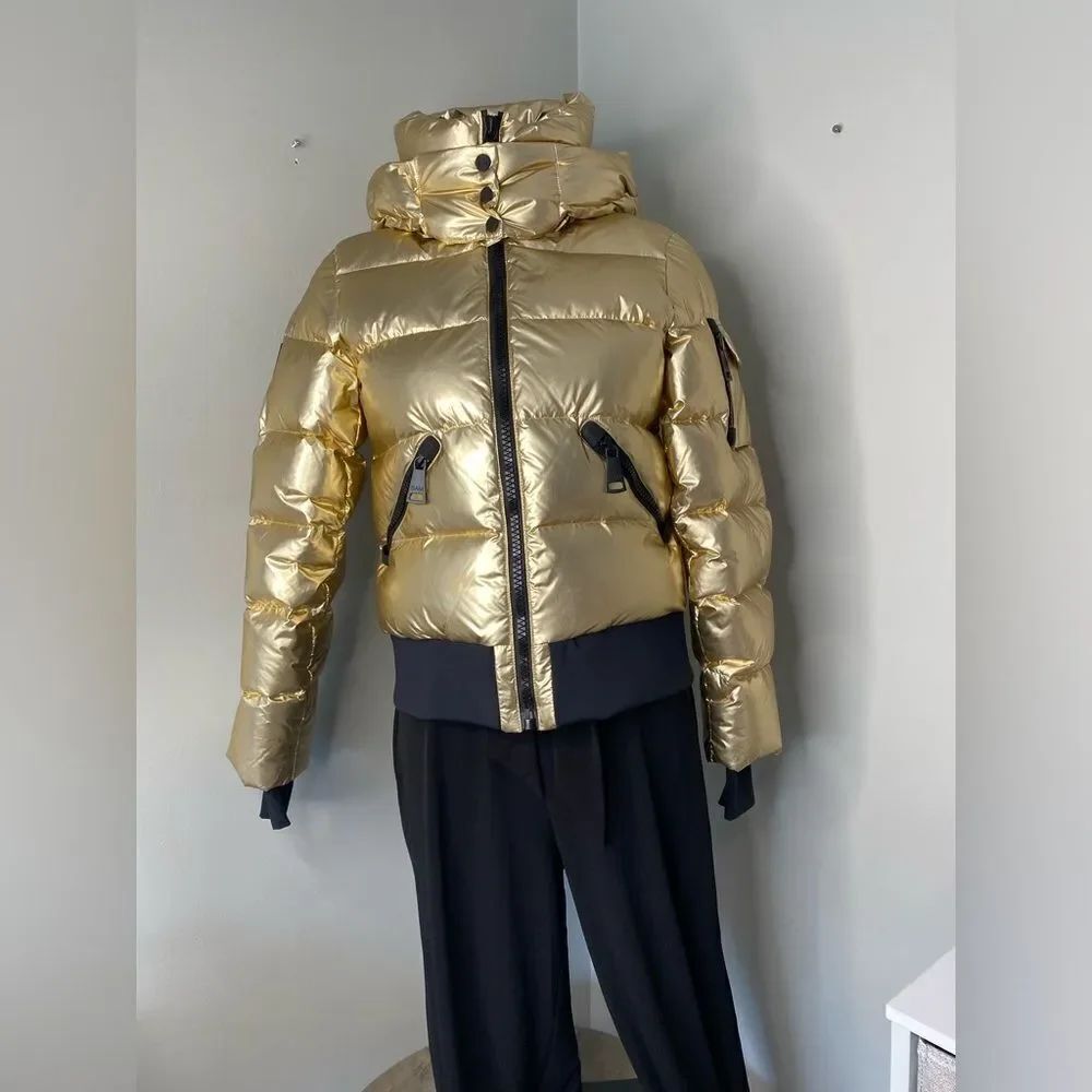 🛍️SAM New York Womans Bungalow Down Puffer Jacket Coat Size M Gold Hooded - Picture 8 of 16